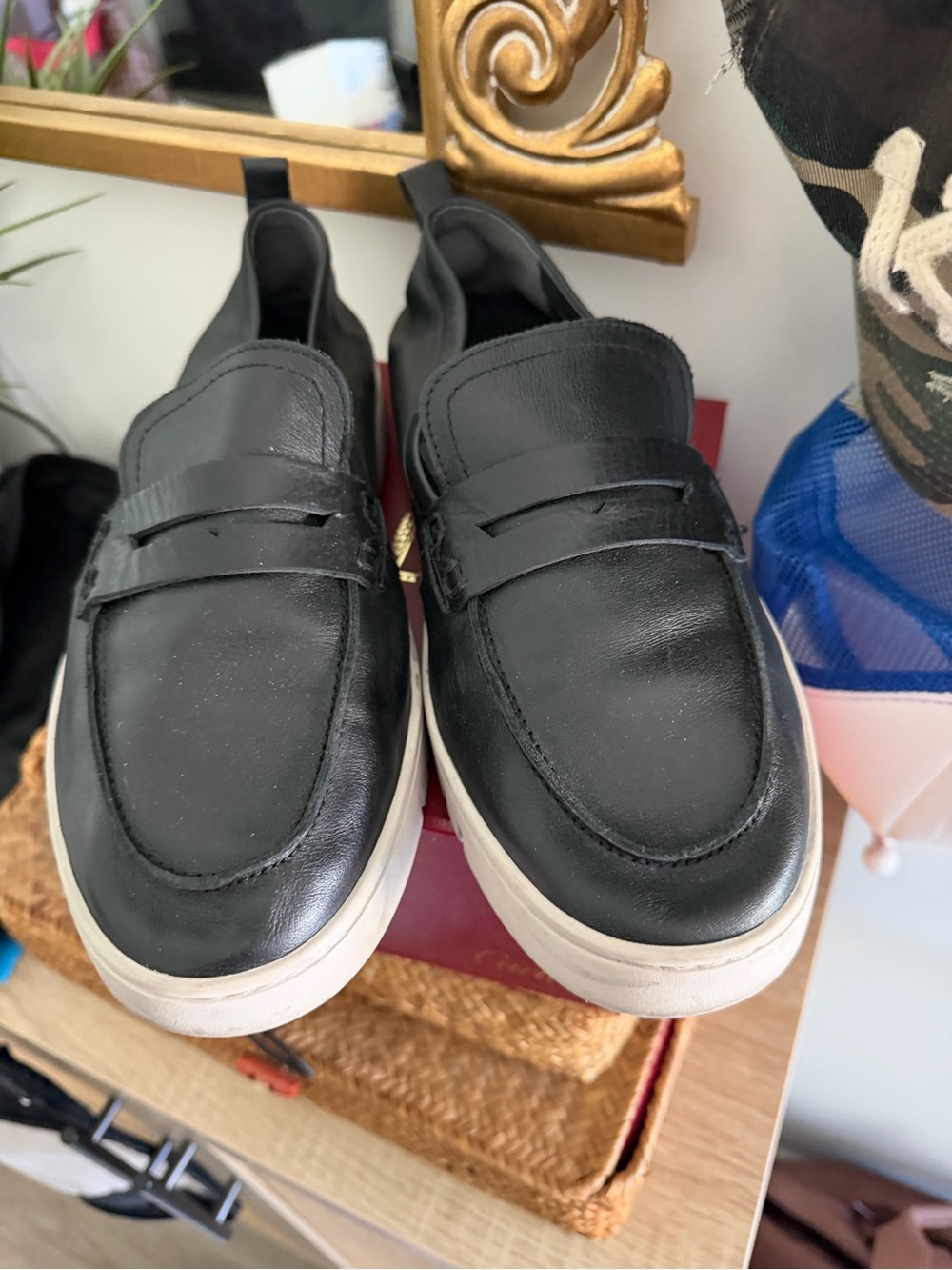 Vionic Black Leather Penny Loafer Sneakers with White Sole